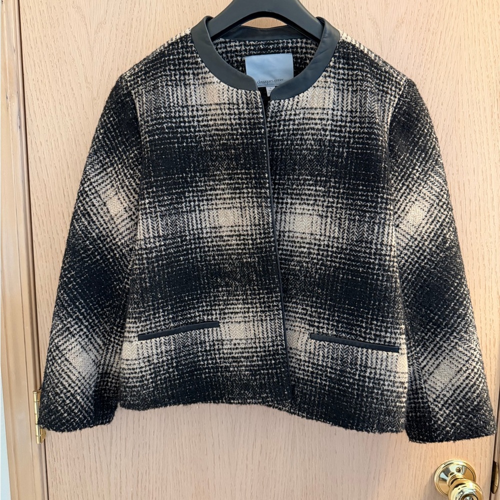 Classiques Entier Black and Cream Plaid Wool Blazer